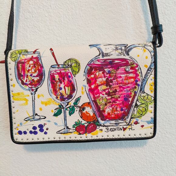 Brighton Favorite Fruit Sangria Wine Organizer Black Red Leather Crossbody Bag - Picture 3 of 14